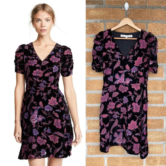REBECCA MINKOFF
Arlette Printed Velvet Short-sleeve Dress Size 4 - Picture 1 of 13
